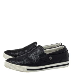 Versace Black Baroque Embroidered Leather Slip On Sneakers Size 44 For Men 11 Versace Black Baroque Embroidered Leather Slip On Sneakers Size 44 For Men -Versace Official Website luxury men versace used shoes p404886 002