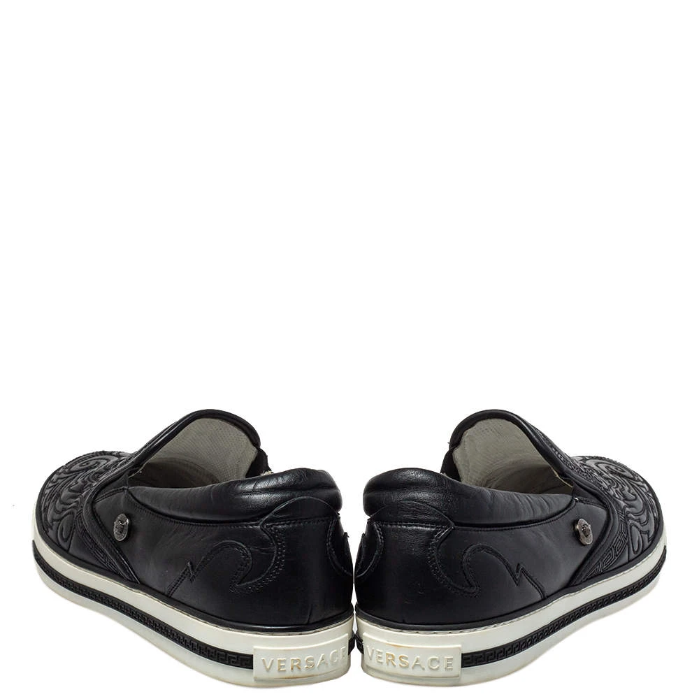 Versace Black Baroque Embroidered Leather Slip On Sneakers Size 44 For Men 5 Versace Black Baroque Embroidered Leather Slip On Sneakers Size 44 For Men - Image 5
