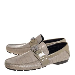 Versace Grey Croc Embossed Leather And Patent Leather Medusa Slip On Loafers Size 41 For Men -Versace Official Website luxury men versace used shoes p406992 002