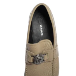 Versace Beige Leather Medusa Embellished Slip On Loafers Size 40 For Men -Versace Official Website luxury men versace used shoes p406994 004