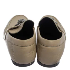 Versace Beige Leather Medusa Embellished Slip On Loafers Size 40 For Men -Versace Official Website luxury men versace used shoes p406994 005