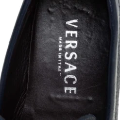 Versace Blue Leather Medusa Embellished Slip On Loafers Size 41 For Men -Versace Official Website luxury men versace used shoes p406998 003
