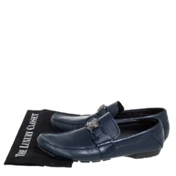 Versace Blue Leather Medusa Embellished Slip On Loafers Size 41 For Men -Versace Official Website luxury men versace used shoes p406998 008