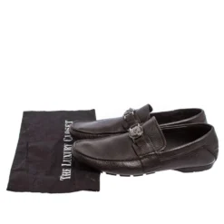 Versace Dark Brown Leather Medusa Embellished Slip On Loafers 41 For Men -Versace Official Website luxury men versace used shoes p407001 010