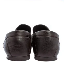 Versace Dark Brown Leather Medusa Embellished Slip On Loafers 41 For Men -Versace Official Website luxury men versace used shoes p407001 013