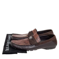 Versace Brown Leather And Python Medusa Embellished Penny Slip On Loafers Size 41 For Men -Versace Official Website luxury men versace used shoes p407003 001