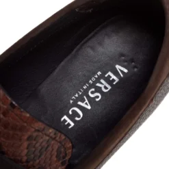 Versace Brown Leather And Python Medusa Embellished Penny Slip On Loafers Size 41 For Men -Versace Official Website luxury men versace used shoes p407003 005