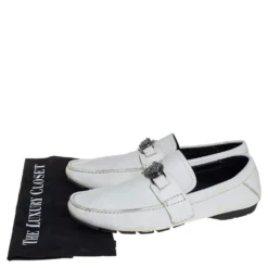 Versace White Leather Medusa Embellished Slip On Loafers Size 41 For Men -Versace Official Website luxury men versace used shoes p407010 001