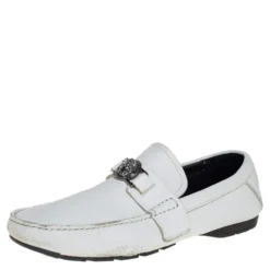 Versace White Leather Medusa Embellished Slip On Loafers Size 41 For Men