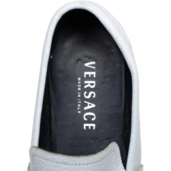 Versace White Leather Medusa Embellished Slip On Loafers Size 41 For Men -Versace Official Website luxury men versace used shoes p407010 009