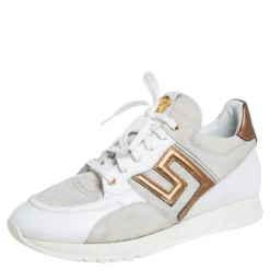 Versace White/Grey Suede And Leather Greek Key Sneakers Size 45 For Men