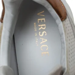 Versace White/Grey Suede And Leather Greek Key Sneakers Size 45 For Men -Versace Official Website luxury men versace used shoes p408074 005