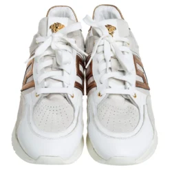 Versace White/Grey Suede And Leather Greek Key Sneakers Size 45 For Men -Versace Official Website luxury men versace used shoes p408074 006