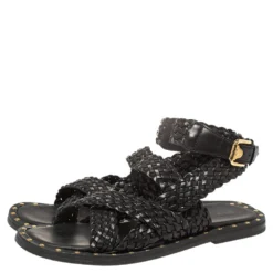 Versace SS21 Black Leather Braided Sandals Size 42 For Men -Versace Official Website luxury men versace used shoes p408390 001