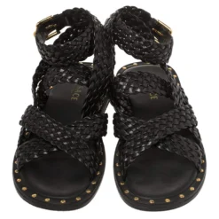 Versace SS21 Black Leather Braided Sandals Size 42 For Men -Versace Official Website luxury men versace used shoes p408390 004