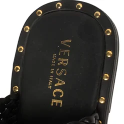 Versace SS21 Black Leather Braided Sandals Size 42 For Men -Versace Official Website luxury men versace used shoes p408390 005