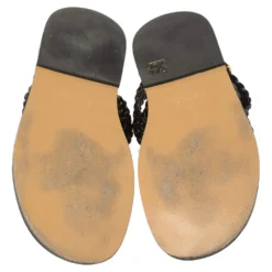 Versace SS21 Black Leather Braided Sandals Size 42 For Men -Versace Official Website luxury men versace used shoes p408390 006