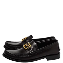 Versace Black Leather Metal Logo Slip On Loafers Size 41 For Men -Versace Official Website luxury men versace used shoes p413614 002