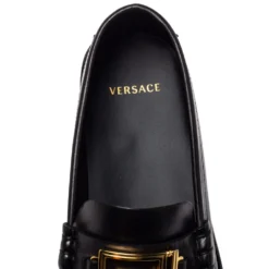 Versace Black Leather Metal Logo Slip On Loafers Size 41 For Men -Versace Official Website luxury men versace used shoes p413614 007