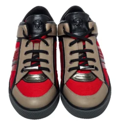 Versace Multicolor Nylon And Leather Low Top Sneakers Size 41 For Men -Versace Official Website luxury men versace used shoes p423790 003