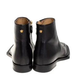 Versace Black Leather Medusa Embellished Ankle Boots Size 41 For Men -Versace Official Website luxury men versace used shoes p425274 003