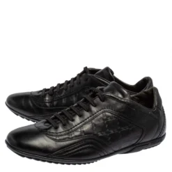 Versace Black Leather Logo Embossed Low Top Sneakers Size 40 For Men -Versace Official Website luxury men versace used shoes p426141 002