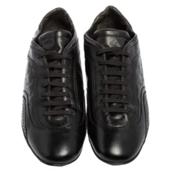 Versace Black Leather Logo Embossed Low Top Sneakers Size 40 For Men -Versace Official Website luxury men versace used shoes p426141 005