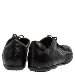 Versace Black Leather Logo Embossed Low Top Sneakers Size 40 For Men -Versace Official Website luxury men versace used shoes p426141 007