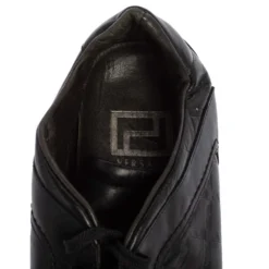 Versace Black Leather Logo Embossed Low Top Sneakers Size 40 For Men -Versace Official Website luxury men versace used shoes p426141 009