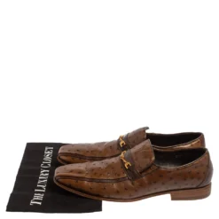 Versace Brown Ostrich Leather Medusa Chain Detail Loafers Size 43 For Men -Versace Official Website luxury men versace used shoes p433850 001