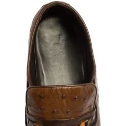 Versace Brown Ostrich Leather Medusa Chain Detail Loafers Size 43 For Men -Versace Official Website luxury men versace used shoes p433850 007