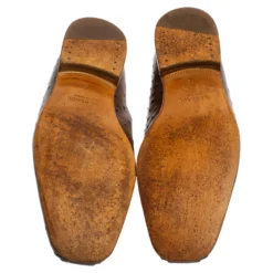 Versace Brown Ostrich Leather Medusa Chain Detail Loafers Size 43 For Men -Versace Official Website luxury men versace used shoes p433850 008