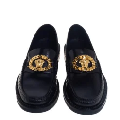 Versace Black Leather Medusa Chain Loafers Size 42.5 For Men -Versace Official Website luxury men versace used shoes p439320 003