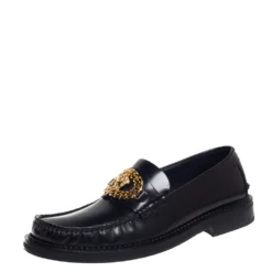 Versace Black Leather Medusa Chain Loafers Size 42.5 For Men