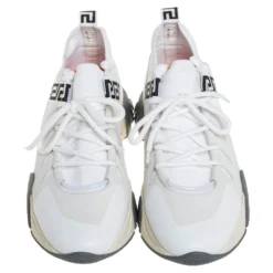 Versace White Nubuck Leather And Knit Fabric Squalo Low Top Sneakers Size 43.5 For Men -Versace Official Website luxury men versace used shoes p450884 004