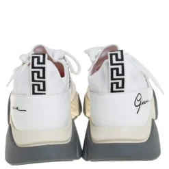 Versace White Nubuck Leather And Knit Fabric Squalo Low Top Sneakers Size 43.5 For Men -Versace Official Website luxury men versace used shoes p450884 005