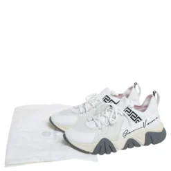 Versace White Nubuck Leather And Knit Fabric Squalo Low Top Sneakers Size 43.5 For Men -Versace Official Website luxury men versace used shoes p450884 009