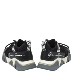 Versace Black Nubuck Leather And Knit Fabric Squalo Low Top Sneakers Size 43.5 For Men -Versace Official Website luxury men versace used shoes p450890 003