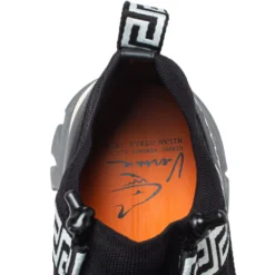 Versace Black Nubuck Leather And Knit Fabric Squalo Low Top Sneakers Size 43.5 For Men -Versace Official Website luxury men versace used shoes p450890 006