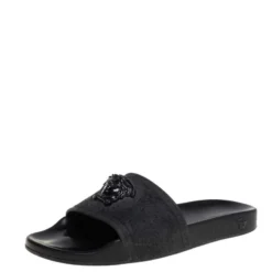 Versace Black Rubber Medusa Flat Slides Size 41 For Men