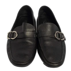 Versace Black Leather Slip On Loafers Size 43.5 For Men -Versace Official Website luxury men versace used shoes p457346 001