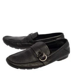 Versace Black Leather Slip On Loafers Size 43.5 For Men -Versace Official Website luxury men versace used shoes p457346 002