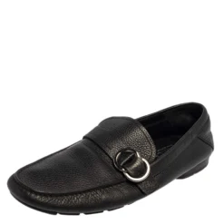 Versace Black Leather Slip On Loafers Size 43.5 For Men