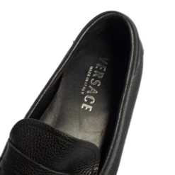 Versace Black Leather Slip On Loafers Size 43.5 For Men -Versace Official Website luxury men versace used shoes p457346 006
