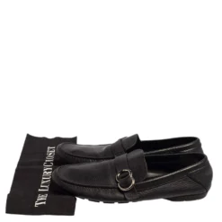 Versace Black Leather Slip On Loafers Size 43.5 For Men -Versace Official Website luxury men versace used shoes p457346 008