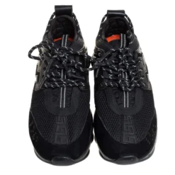 Versace Black Mesh And Leather Chain Reaction Sneakers Size 45 For Men -Versace Official Website luxury men versace used shoes p457961 002