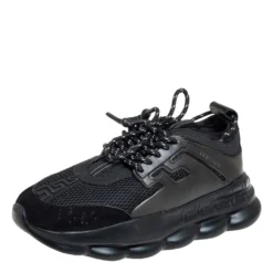 Versace Black Mesh And Leather Chain Reaction Sneakers Size 45 For Men