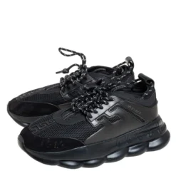 Versace Black Mesh And Leather Chain Reaction Sneakers Size 45 For Men -Versace Official Website luxury men versace used shoes p457961 004