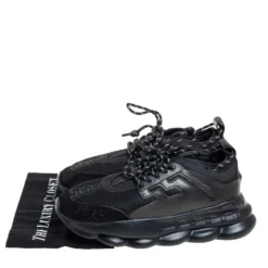 Versace Black Mesh And Leather Chain Reaction Sneakers Size 45 For Men -Versace Official Website luxury men versace used shoes p457961 007