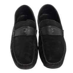 Versace Black Suede And Leather Slip On Loafers Size 44 For Men -Versace Official Website luxury men versace used shoes p458179 001